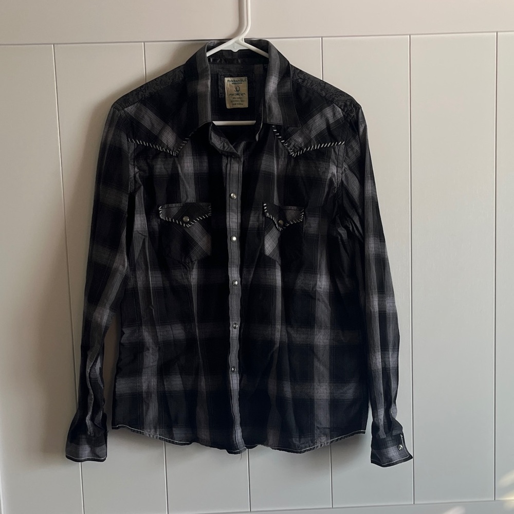 Plaid Pearl Snap Shirt - Black and Gray